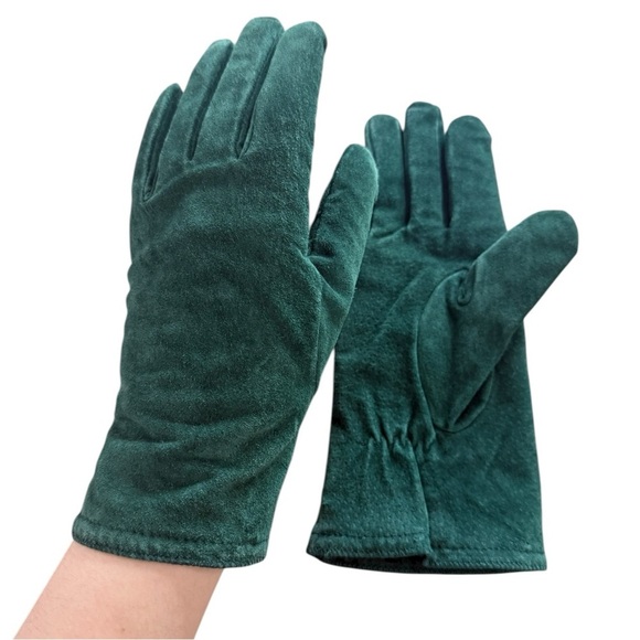 Vintage Accessories - Vintage Green Suede Leather Driving Gloves Size Small Weatherproof